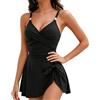 RIVIEVAL Costume Intero da Donna con Gonnellina, Costume da Bagno Shaper con Controllo Pancia e Volant, Design Incrociato sul Petto e Spalline Regolabili, Nero, S