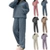 TAITUS Completo caldo per il tempo libero in pile da donna, set di indumenti da notte in pile di flanella, pigiama termico da donna in flanella, completo pigiama, maglione e pantaloni in peluche (L,Blau)