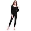 CnlanRow Intimo termico da donna lungo - scollo rotondo ultra - sottile John set sopra e sotto - Nero - Small