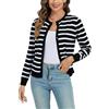 CUNYI Cardigan Donna Maglia con Bottoni Girocollo Classico Manica Lunga Giacca Cappotto Elegante, Nero e Bianco S