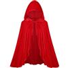 maxToonrain Mantello da Cappuccetto Rosso, Mantello in velluto rosso con cappuccio, personaggio delle fiabe, accessorio per costumi di Halloween da donna