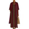 Generico Completo Donna Elegante - Taglie Forti Set Vestito e Cardigan Coordinato Abito Estivo Spolverino Boho Vintage Cotone e Lino Leggero Fresco Cerimonia Matrimonio Vacanza Abiti Lunghi