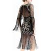 BABEYOND, Abito anni '20, flapper lungo con frange, stile Grande Gatsby, roaring anni '20, vestito con paillettes in rilievo, abito vintage Art Deco, nero, S