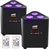 ZonQoonz 2 batterie RGBW-DMX 3 LED par con telecomando, 4400 mA ricaricabili LED Par Faro Uplight con indicatore di potenza senza fili DJ luce palcoscenico per KTV discoteca party matrimonio Natale