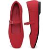 DREAM PAIRS Ballerine Mary Jane da donna, comode, con punta quadrata, con fibbia regolabile, traspiranti, pieghevoli, supporto per arco plantare, per lavoro, ufficio, affari, Rosso, 37.5 EU