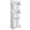 jiumxliu Cesto per la biancheria sporca, in plastica, 3 scomparti, con ruote, 43 x 33 x 109 cm, per cucina, bagno, camera da letto