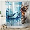 SDOTPMT 140x183cm Sottomarino Balena Doccia Tenda - Animali Divertenti Gatto Cane Blu Bianco Gradiente - Cartoon Pittura per Vasca da Bagno - Decor per Bambini con Ganci