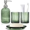 IBOCDWAMA Set di accessori da bagno verde da 4 pezzi, organizer per il bagno: dispenser di sapone, portaspazzolino da denti, bicchiere, portasapone, moderno dispenser per sapone da denti, set per