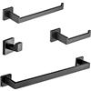 DUFU 4 Pezzi Portasciugamani Set di Accessori di Ferramenta di Bagno | Porta Asciugamani Bagno 40cm di Parete,Porta Salviette,Porta Carta Igienica,Ganci SUS304 Acciaio Inossidabile Nero Opaco