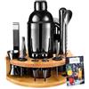 AOKITO Set Cocktail, Kit Cocktail Professionale in Acciaio Inossidabile da 12 Pezzi, Shaker da 750 ml, Kit Barman con Supporto in Legno per La Casa o il Bar