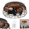 hofstein Ventilatore da soffitto Moscavide, ventilatore in metallo/plastica in nero/look legno/marrone con telecomando, plafoniera con spot orientabili, 4 x E27 IP20, senza lampadina/e