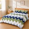 Homebliss Set Copripiumino 200x200 + 50x80 2PCS, Chevron Blu Navy Verde Grigio | Sacco copripiumino in microfibra spazzolata con federe 50x80 coordinate, cinque misure dal singolo al matrimoniale grande