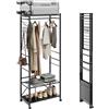 SoBuy Appendiapiti pieghevole su ruote, stendibiancheria, 70,5x38,5x175 cm | Con portabagagli & ripiani montabili flessibilmente per camera lavanderia, montaggio senza attrezzi, Nero, KLS22-SCH