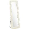 HOMCOM Specchio da Terra a Cornice Ondulata in Velluto, 160x60 cm, in Vetro Temperato, Crema | Aosom Italy