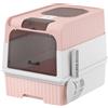 PawHut Lettiera Gatto Chiusa M con Coperchio, Vassoio Estraibile, Paletta, 4 Pacchetti Deodoranti, Rosa | Aosom Italy