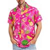 King Kameha Camicia Hawaiana Uomo Maniche Corte, Flamingo Melon, Rosa, XL