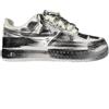 Nike Air Force 1 Custom White Rope Laces Effetto Sporco Spuorc Paint Grigi