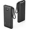 VRURC Power Bank 10000mAh Slim con Cavi Integrati, USB C Powerbank con 4 Uscite & 2 Ingressi, Caricatore Portatile LED Digitale Display Ideale per Viaggio di Lavoro - Black