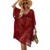 Hykiee Copricostume Donna Mare, Sexy ed Elegante Kimono Donna, Plus Size Allentato Copri Costume V-Collo Maglia Uncinetto Boho Pareo (IT, Numero, 10, 32, Regular, Regular, Rosso)