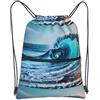 SMAZDFXX Zaino con coulisse e cerniera, stampa oceano mare onda sport palestra sacco con tasca portaoggetti per palestra yoga viaggio