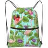 SMAZDFXX Zaino con coulisse e cerniera, stampa di fiori e fenicotteri, sacco da palestra con tasca portaoggetti per palestra, yoga, viaggi