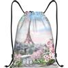 SMAZDFXX Zaino con coulisse, dipinto a olio, estate a Parigi, borsa pieghevole con coulisse, zaino sportivo, borsa da palestra, impermeabile, leggera, per yoga, 16,5 X19,6 modello 1-19