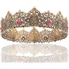 LEEMASING King Men Gold Tiara Corona Imperiale Medievale Fascia Cristallo Concorso Costumi per Matrimonio Halloween Faire Compleanno