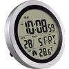 Zeroupshop Orologio da parete elettronico, visualizza ora, temperatura, data, giorno, impermeabile IP44, per bagno, cucina, camera da letto, plastica grigio scuro con supporto e ventose
