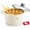 Royal Swiss Pentola Ø 24 cm - 6,2 L con coperchio in vetro - Acciaio inossidabile e rivestimento antiaderente - Manici rimovibili - Per induzione, gas, elettrico, ceramica e forno - Beige
