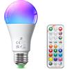 DUSKTEC Lampadine LED Colorate E27 12W 1300 Lumen (Equivalente 100W), RGBW Calda e Fredda Dimmerabile con Telecomando, Regolazione Colori e Intensità, Modalità Sonno con Luce Rossa & Timer, 1 Pezzis
