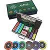 Bullets Playing Cards Set Poker Professionale 300 Chip Con Valori Pulsante Ceramica Carte Valigetta