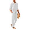 COOFANDY Set di biancheria da uomo 2 pezzi casual manica lunga button down camicia cubana e pantaloni larghi set abiti da vacanza al mare, bianco, X-Large