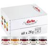 Darbo, Confetture Naturrein Assortite, Confettura in Mini Vetro, Marmellate Monodose Miste per Colazione, Albicocca, Ciliege, Lamponi, Ribes Nero, Fragole, Formato Convenienza, 60 Confetture da 28 g