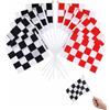 FAKZEP 12 Bandierine a Scacchi F1 14x21cm con Asta, 6 Nero-Bianco e 6 Rosso-Bianco, in Poliestere, Ideali per Tifare al GP, Decorazioni Compleanno e Feste a Tema Auto e Moto