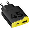 TACTICAL CARICABATTERIE DA CASA ORIGINALE MICROGRID GAN 1X USB-A + 1X USB-C 45W BLACK PER SMARTPHONE