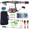 Sougayilang - Set di canna da pesca telescopica in fibra di carbonio con mulinello da spinning 12 +1 BB, custodia per il trasporto, attrezzi da pesca per acqua salata e dolce (argento, 2,1 m-3000)