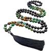 INFINITY GEMS Collana di perline Mala di turchese africano naturale AAA, onice e occhio di tigre 108 Mala Preghiera Collana annodata da 10 mm Protezione energetica Guarigione Meditazione Nappa Japa Mala