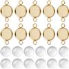 Beebeecraft 1 Scatola 30 Pezzi Connettore Cabochon Vassoio in Acciaio Inossidabile Placcato Oro 24K Maglie Rotonde Vuote per Ciondoli Vassoio con Doppi Anelli Cabochon in Vetro Trasparente per La