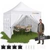 HOTEEL Gazebo pieghevole 3x3 impermeabile con 4 pareti laterali, barnum pieghevole UV 50+, gazebo con telaio spesso, facile da installare, tetto a onda per mercati, giardino, feste, terrazza (bianco