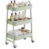 SONGMICS Carrello Scorrevole a 3 Livelli di Acciaio, Trolley da Cucina con 2 Freni e Manici, Carrello Mobile, Montaggio Facile, per Utensili Camera da Letto Lavanderia, Verde Oliva BSC068C101