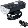 Wedhapy Faro per Bici 300 Lumen Faro per Bici Ricaricabile Tramite USB con 3 modalità Luce Anteriore per Bicicletta NeroFaro per Bici Luci per Bici Ricaricabile Tramite USB Faro per Bici Ricaricabile