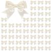 AiQInu 50 Pezzi Fiocco Decorativo Beige, Doppio Coda di Rondine Fiocco Nastro di Raso7x6cmCon Filo Metallico Trasparente, Fiocchetti per Bomboniere Natale Festa DIY