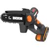 WORX WG327E - Mini motosega a batteria 20 V, lunghezza 15 cm, motore brushless, cambio e tensione senza attrezzi, batteria da 2 Ah e caricatore (compatto, leggero e cura degli arbusti)
