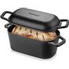 Velaze Pentola in ghisa quadrata con coperchio, capacità 3,45L, diametro 28cm. Teglia in ghisa con coperchio, adatta al forno, compatibile con piani a induzione, per uso interno ed esterno. Pentola in ghisa per arrosti e stufati, colore rosso