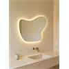 VIDI HOME Ylora - Specchio da bagno organico a LED, 80 x 60 cm, specchio asimmetrico, anti-appannamento e 3 colori di luce, specchio per il trucco con illuminazione per bagno e parete