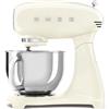 Smeg, Impastatrice Planetaria Full Color SMF05CREU, 10 Livelli di Velocità, Funzione Smooth Start e Steady Mix, Ciotola da 4,8 L, Blocco Motore, 3 Fruste e Gancio Impastatore, 800 W, Panna