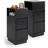 Relaxdays Comodino, set 2 pz, 2 cassetti, 1 vano aperto, nero | HxLxP: 64x24x30 cm, per camera