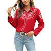 Vackutliv Camicie occidentali da donna stile cowgirl, sexy, elegante, manica lunga, nera ricamata, con abbottonatura