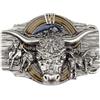 Fachoice Longhorn Fibbia per cintura da uomo a forma di testa di toro, da cowboy, gioiello da uomo, argento, L