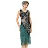 BABEYOND Vintage rétro Donna | Ricamo con paillette pavone, frange multistrato, senza maniche, scollo a V e vestibilità aderente, motivo art déco
